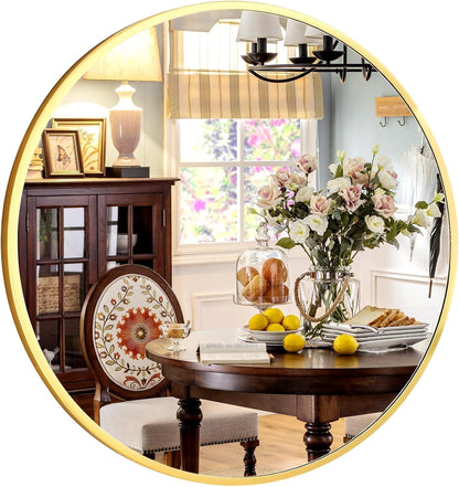 Round Wall Mirror with Gold Frame - 16 Inch - Elegant Design for Living Room, Bathroom, Hall