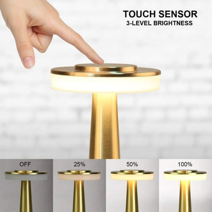 LED Table Lamp with Touch Sensor Gold Finish Rechargeable 3-Levels Brightness 30cm