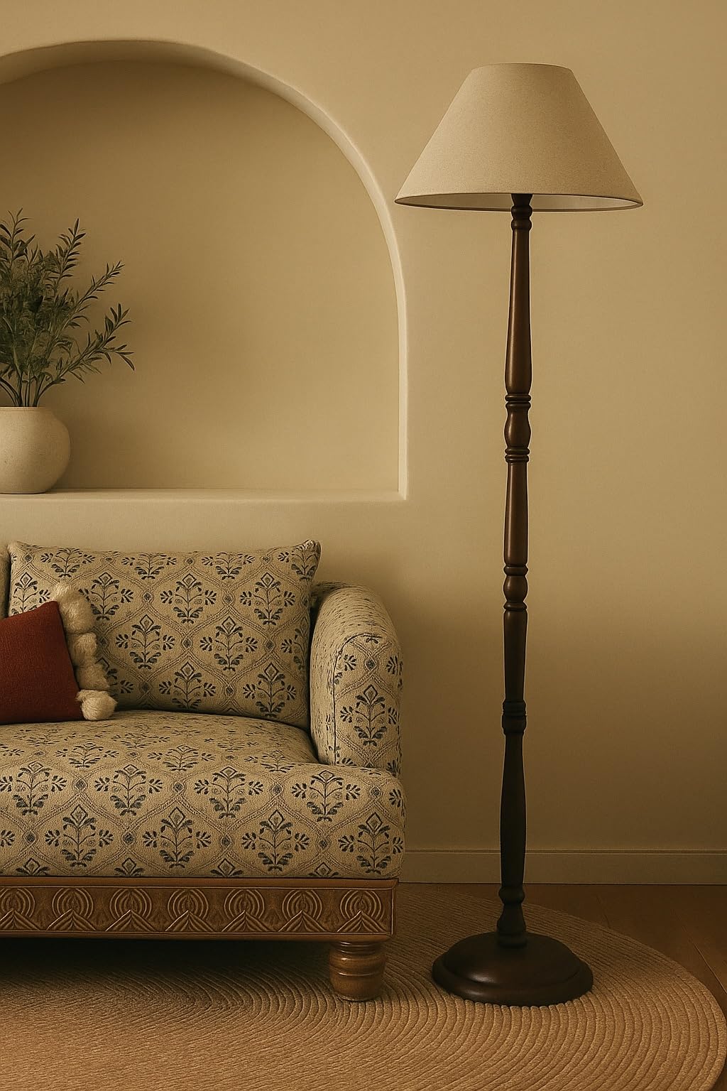 Floor Lamp Modern Minimalist Design Wooden Brown Taper Shade