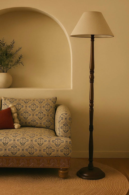 Floor Lamp Modern Minimalist Design Wooden Brown Taper Shade