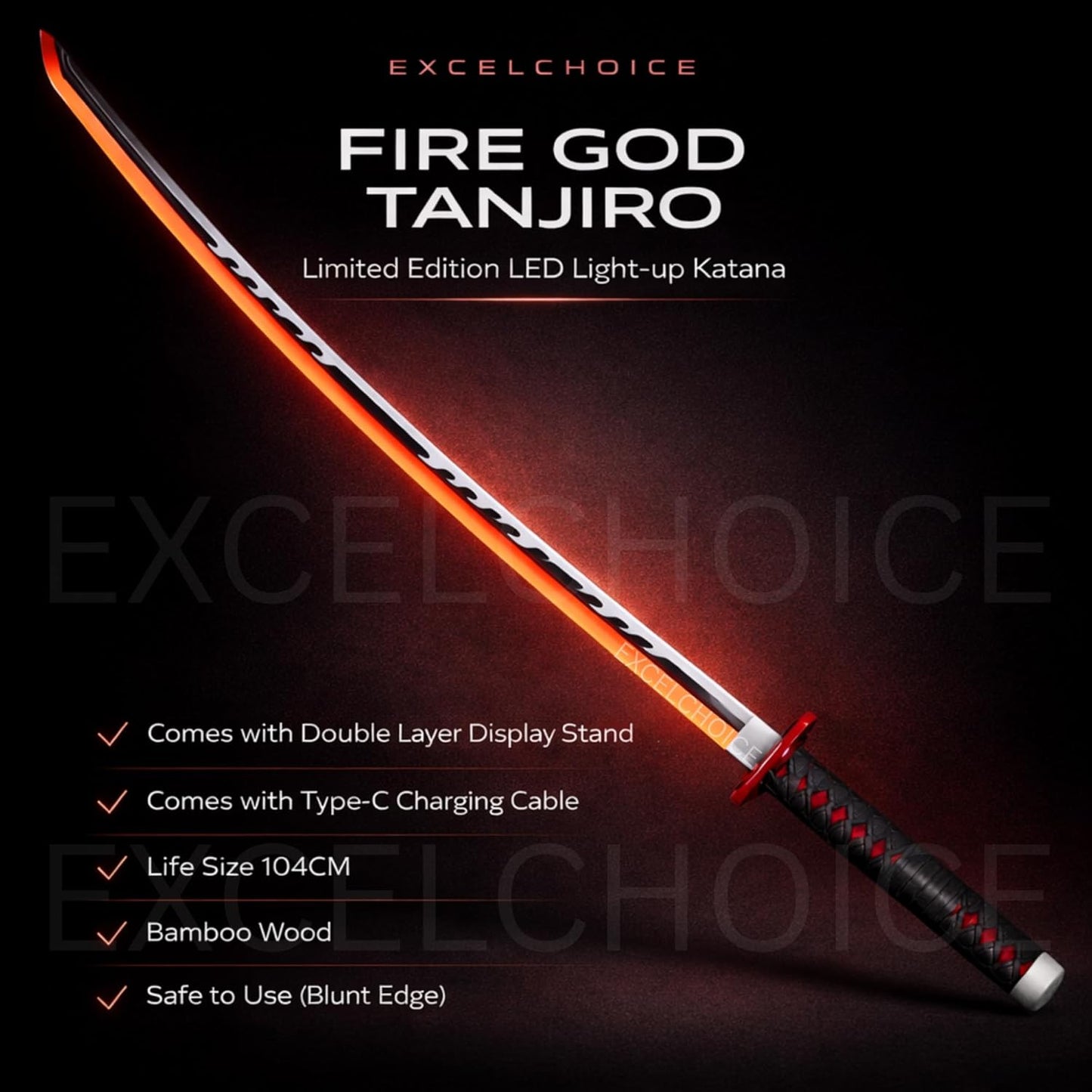 LED Demonslayer Tanjiro Fire Version II | Samurai Katana | FIRE