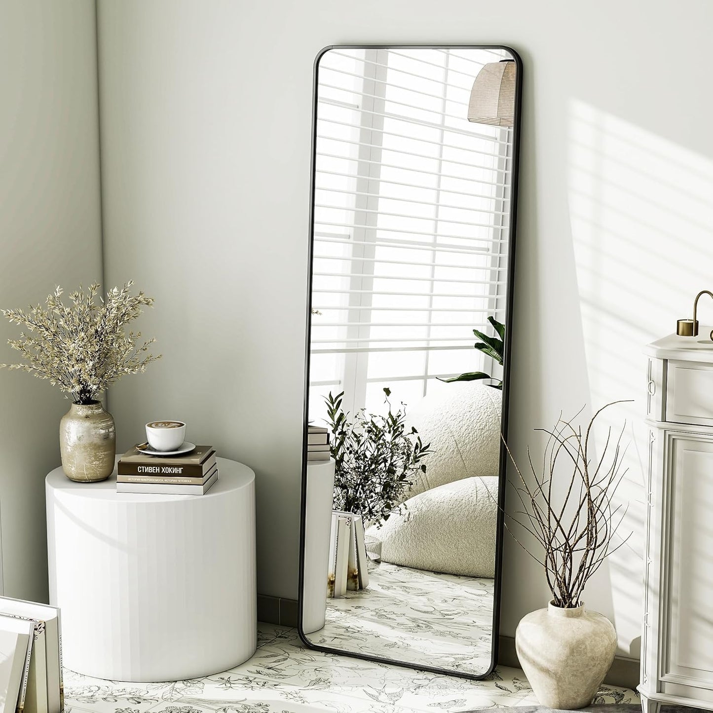 Wall Mirror Frameless Black Aluminium 160 x 50 cm - Modern Full Length Design
