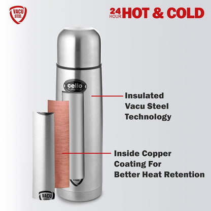 CELLO Flipstyle Insulated Stainless Steel Flask Water Bottle with Jacket For Daily Use 1000 ml
