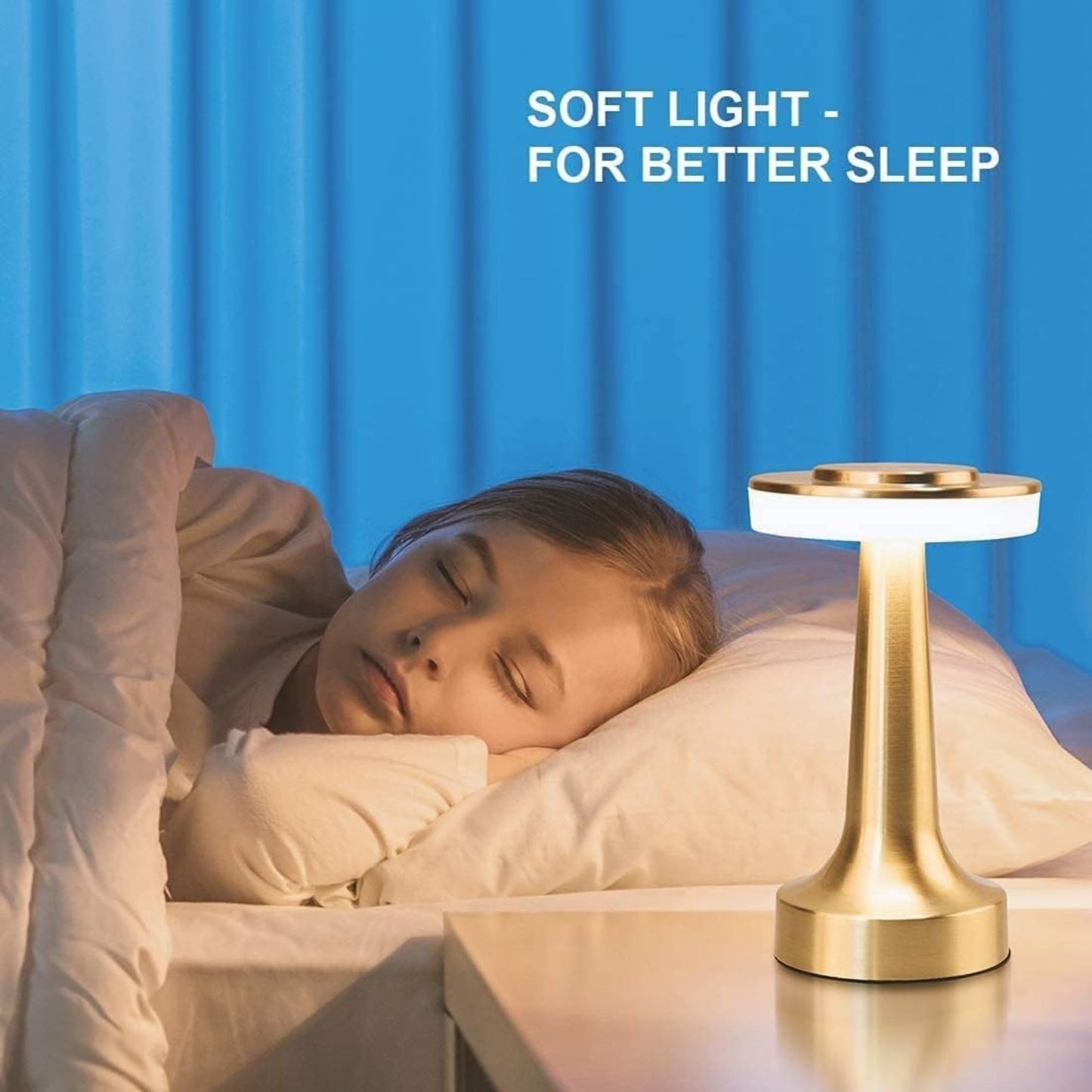 LED Table Lamp with Touch Sensor Gold Finish Rechargeable 3-Levels Brightness 30cm