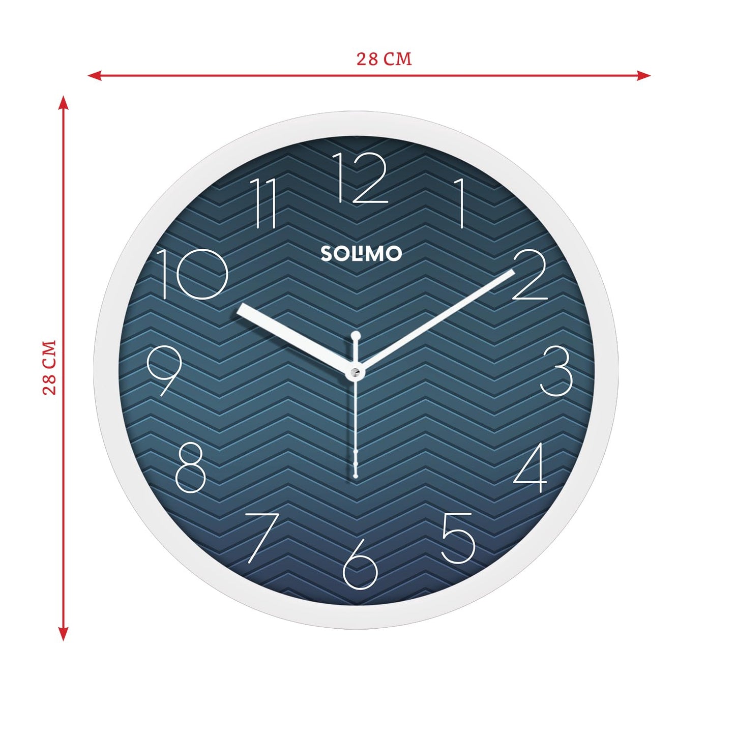 Analog Wall Clock with Silent Movement, 11 Inch, White and Blue, Plastic