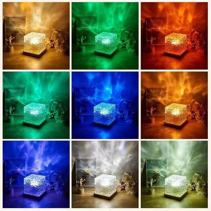 LED Ocean Wave Projector Lamp with Crystal Base - 3D Water Wave Effect - Size: Cube