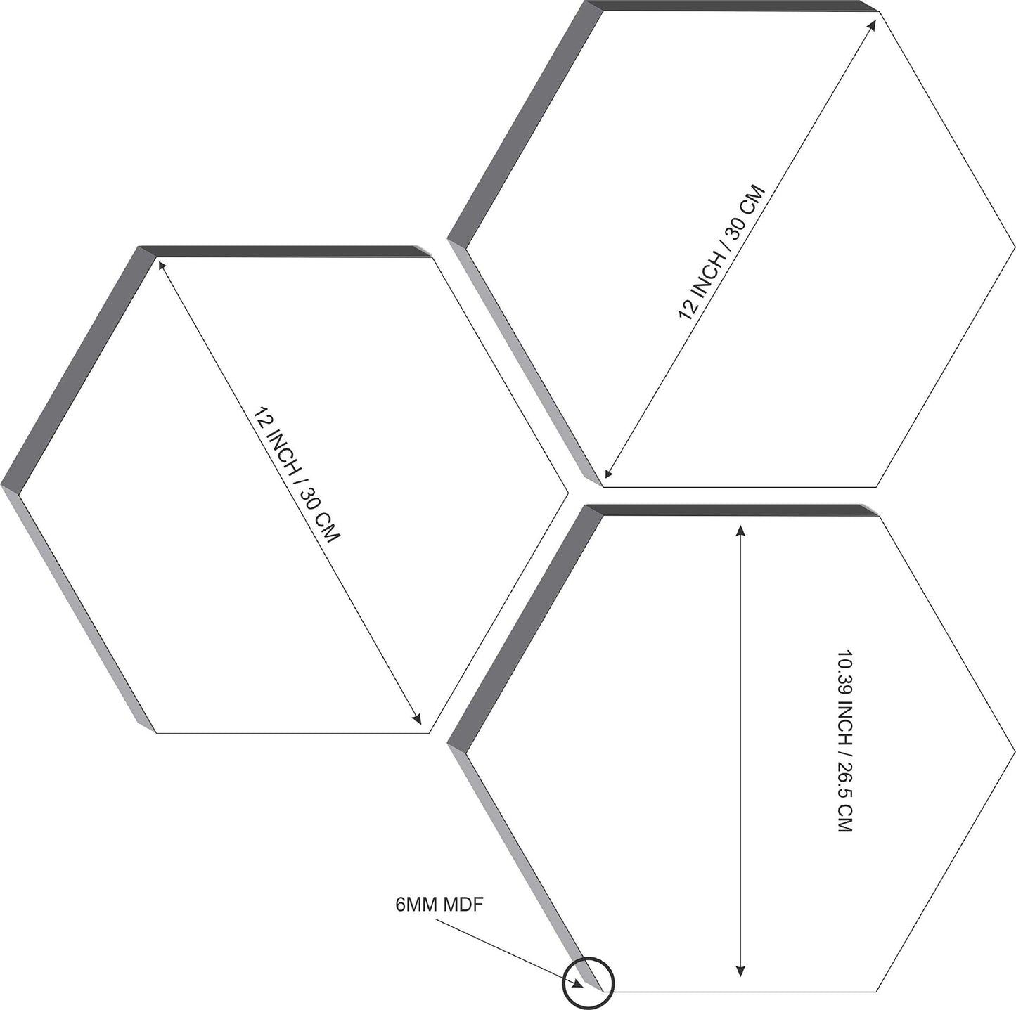 Wall Painting Set of 3 Modern Art Hexagon 6mm MDF 12 Inch x 12 Inch Abstract Design
