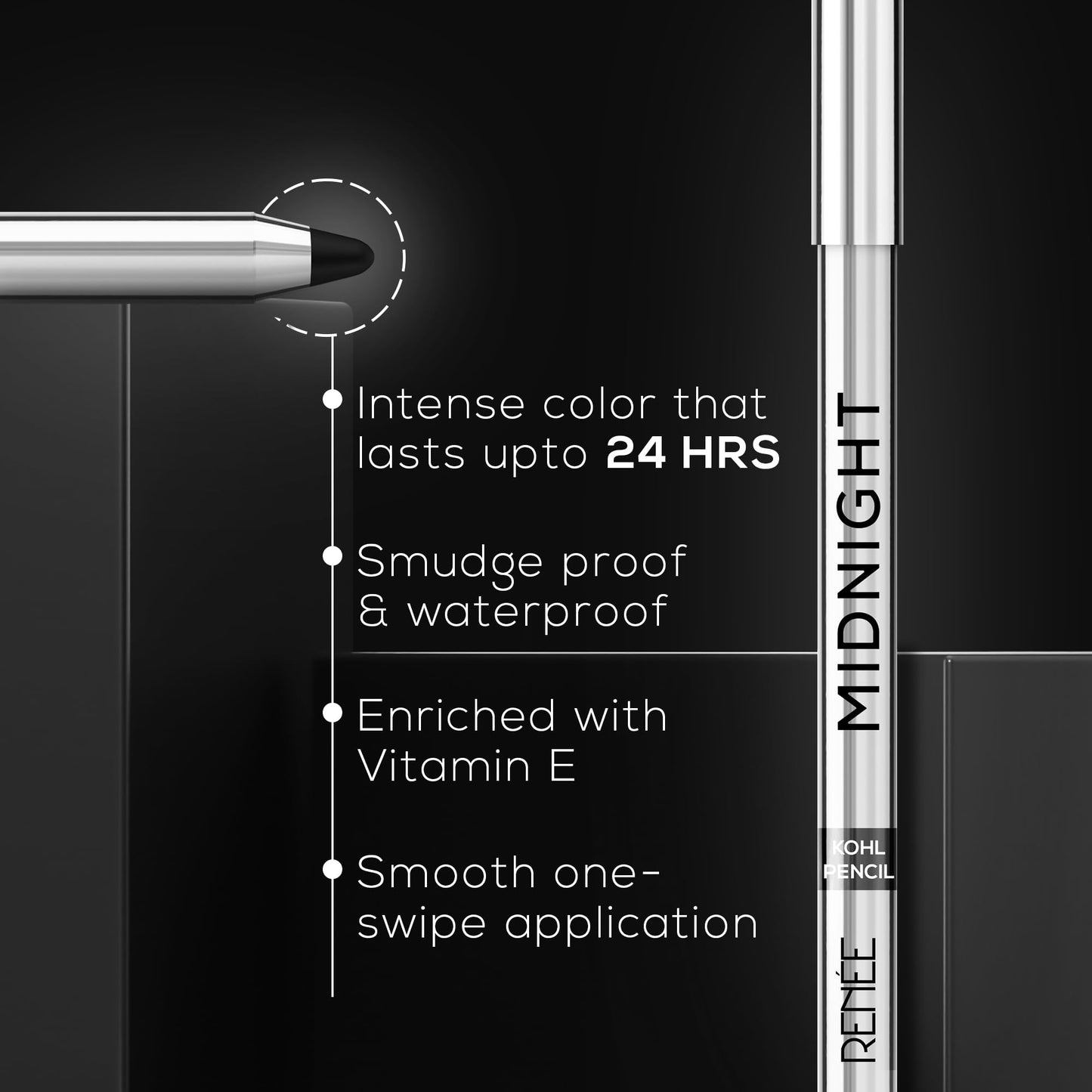 Midnight Kohl Kajal Pencil, Waterproof, 24h Stay, 1.5g