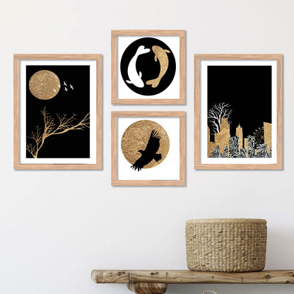Wall Painting Abstract Art Set of 4 Framed 12 x 12 inch Engineered Wood for Living Room Bedroom