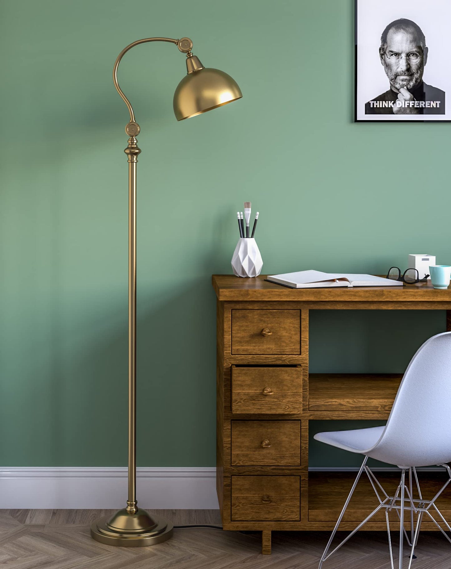 Floor Lamp Vintage Brass Antique Finish Adjustable Dome Shade 150cm
