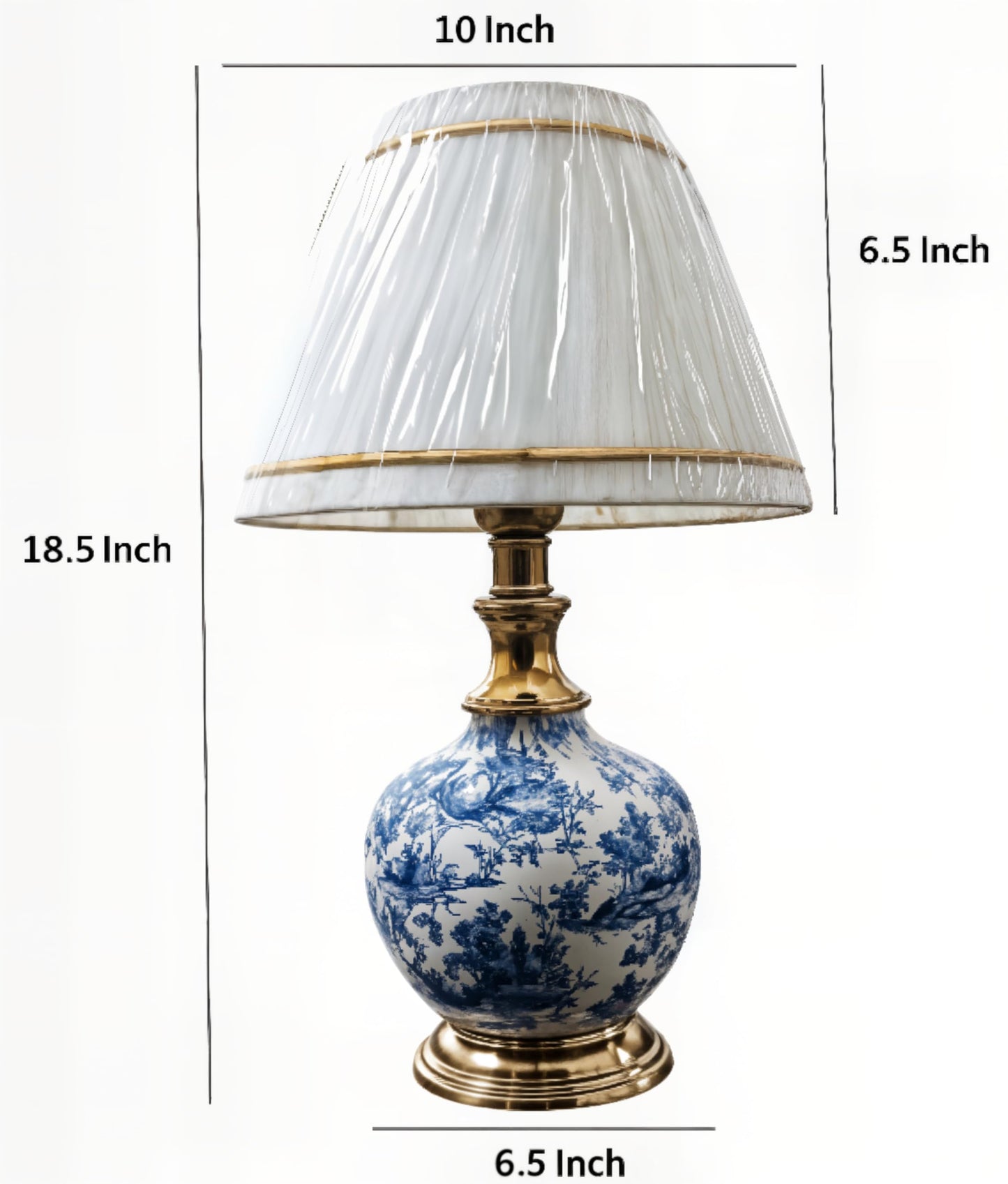 LED Table Lamp with Antique Gold Finish and Fabric Shade - 46 x 25 cm