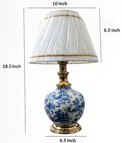 LED Table Lamp with Antique Gold Finish and Fabric Shade - 46 x 25 cm