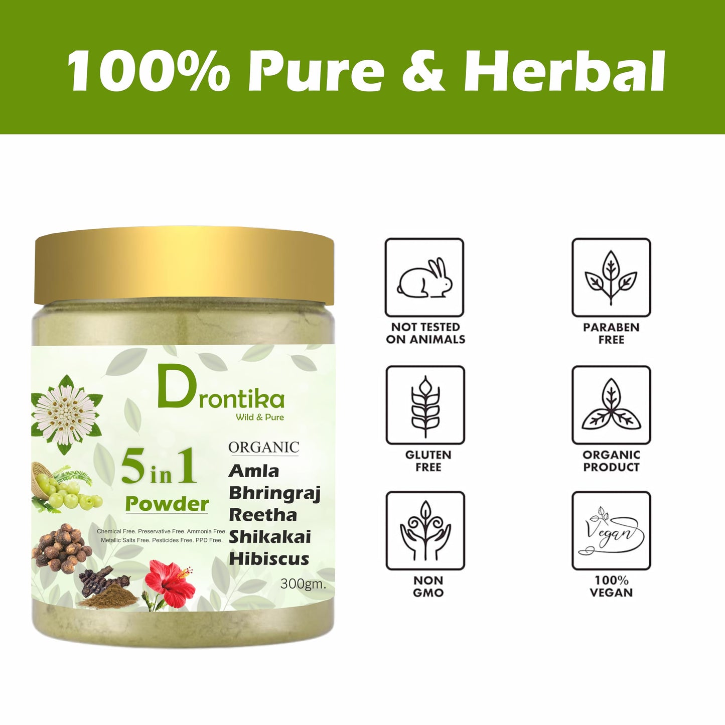 Organic 5 in 1 Amla, Reetha, Bhringraj & Hibiscus Hair Powder 300g