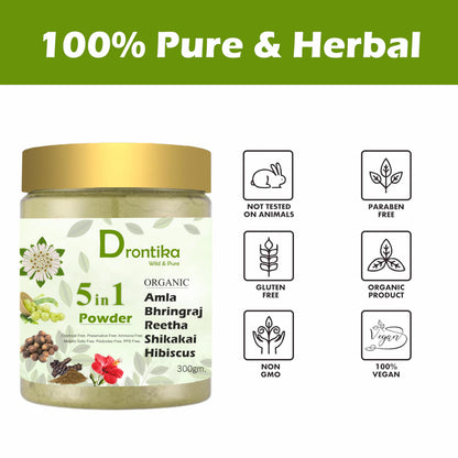 Organic 5 in 1 Amla, Reetha, Bhringraj & Hibiscus Hair Powder 300g