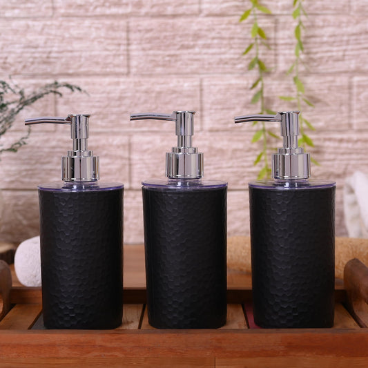 Soap Dispenser - Modern Design - Plastic - Black - 250 ml - Set of 3