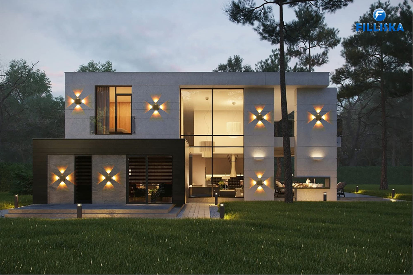 LED Wall Light 4 Way Splitter Warm White Aluminium IP-65 Rainproof 240V