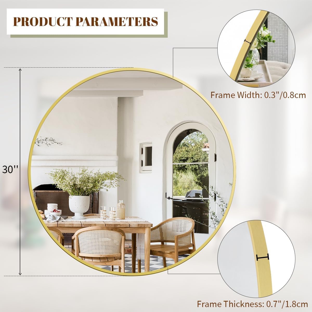 Round Wall Mirror with Gold Frame - 16 Inch - Elegant Design for Living Room, Bathroom, Hall