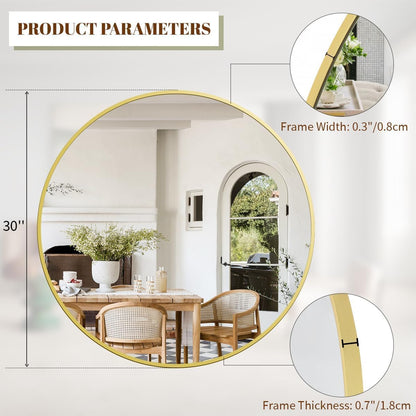 Round Wall Mirror with Gold Frame - 16 Inch - Elegant Design for Living Room, Bathroom, Hall