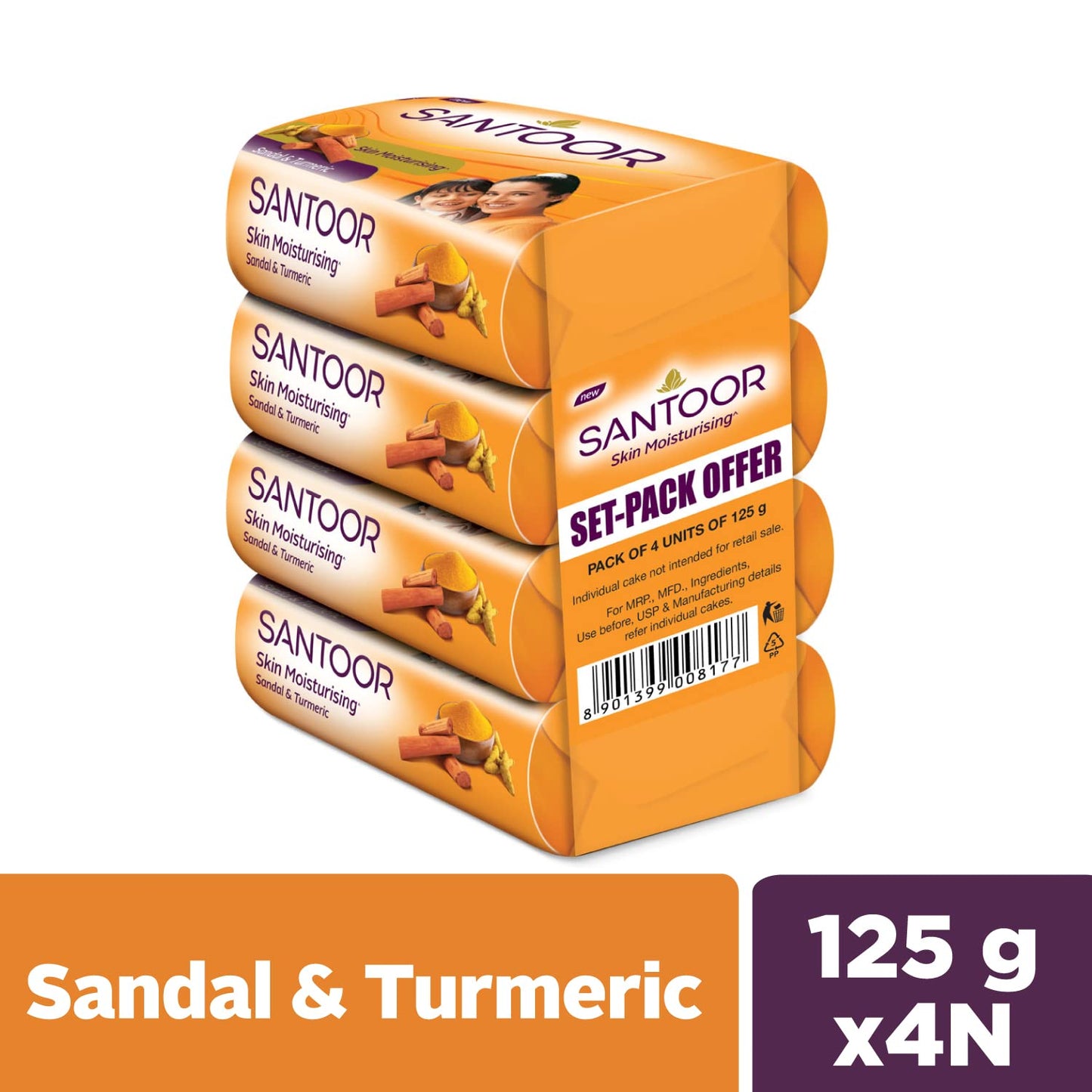 Sandal & Turmeric Soap for Skin Care, 125g, Pack of 4