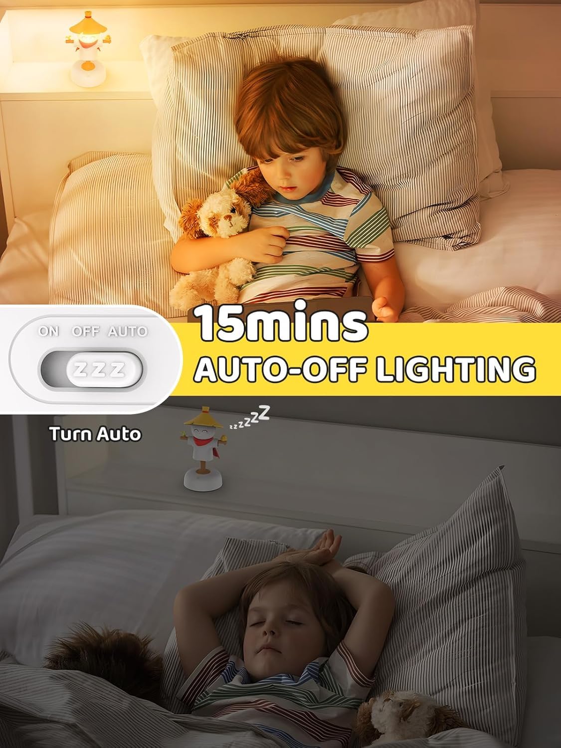 LED Touch Control Night Light Scarecrow Design White Adjustable Brightness 15 Min Auto-Off 40 Hours Battery