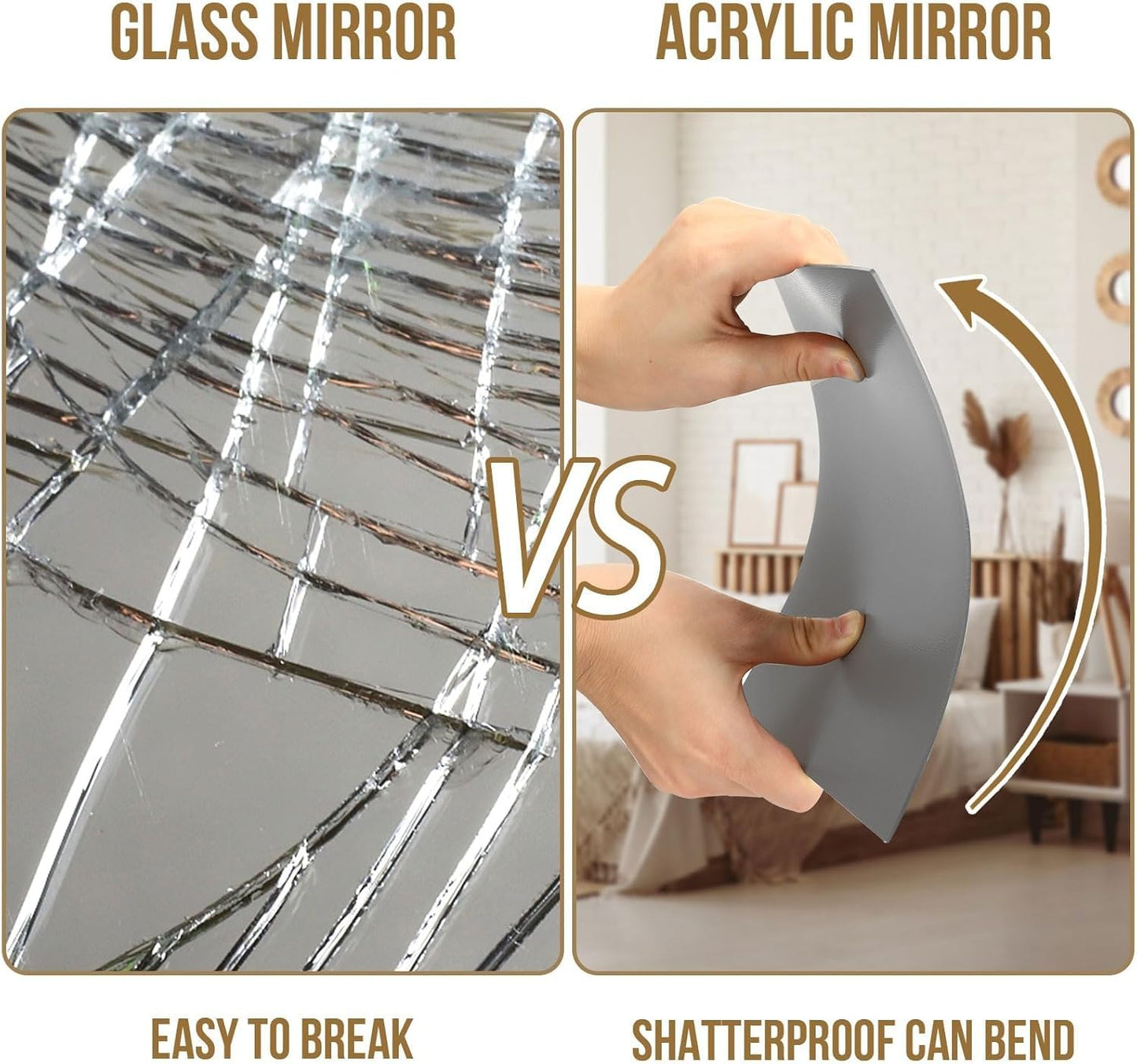 Frameless Acrylic Mirror Tiles - 2MM Thick, 8 x 8 Inch, Transparent, Self-Adhesive, Set of 4