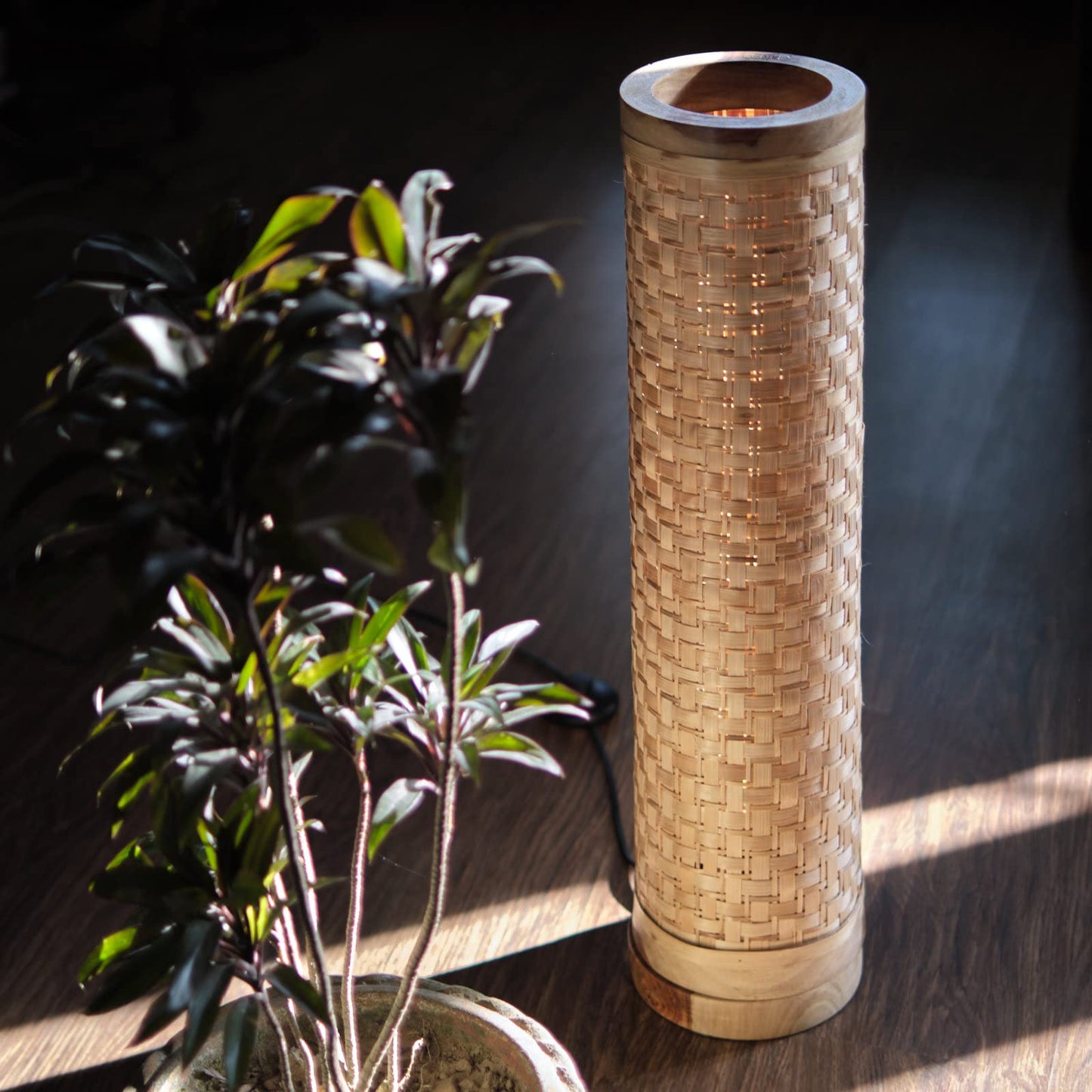 LED Floor Lamp Modern Bamboo Natural Brown 28 Inch