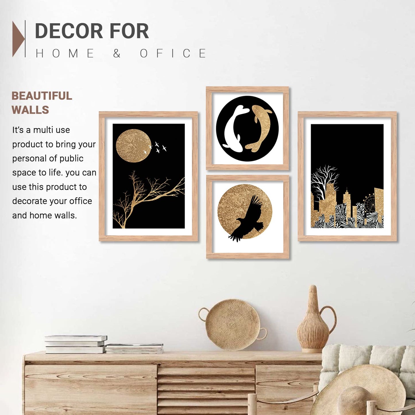 Wall Painting Abstract Art Set of 4 Framed 12 x 12 inch Engineered Wood for Living Room Bedroom