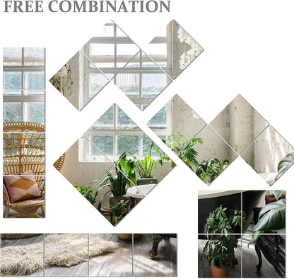 Frameless Full Length Mirror Tiles - Acrylic, Rectangular, 13.7x12 Inch, Pack of 8