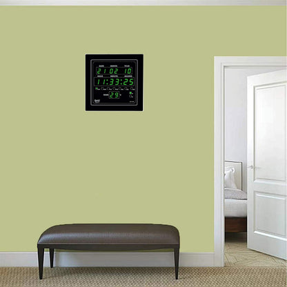 Digital LED Square Wall Clock - Green - 25.4 cm - Plastic - Battery Powered