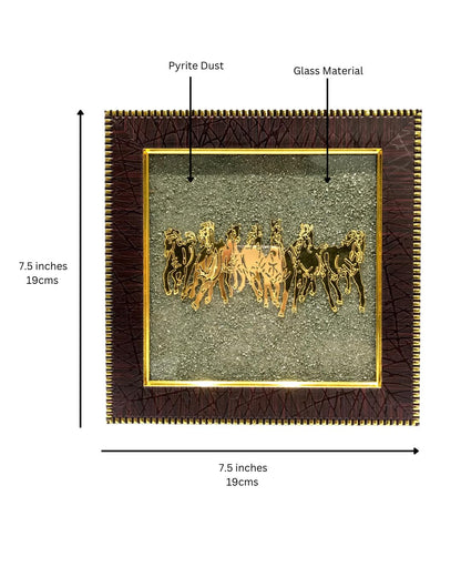 Wall Painting Seven Running Horses Artwork Gold-Plated Pyrite Dust Frame 30x30 cm
