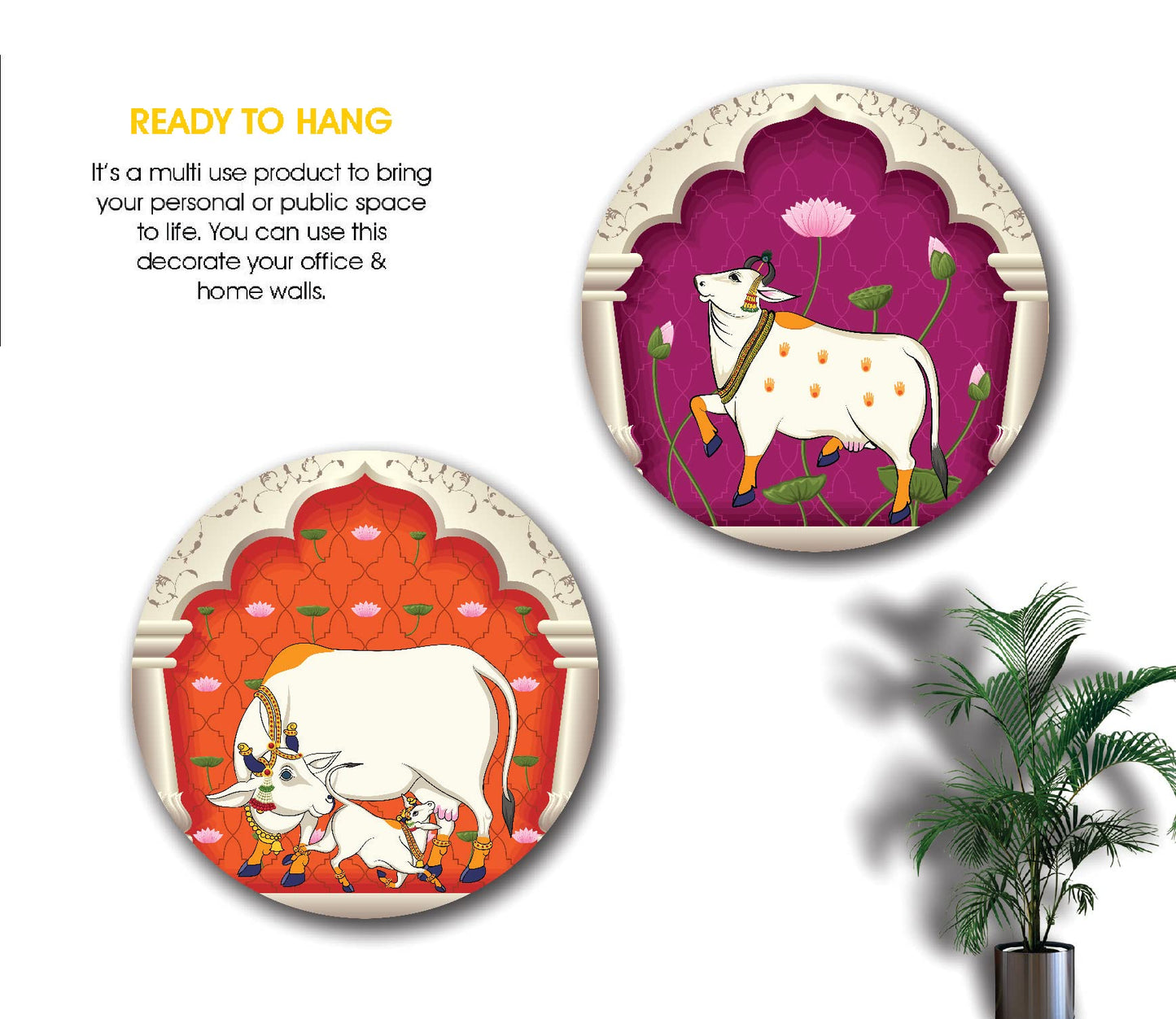 Wall Painting Pichwai Cow Art MDF 12x12 Inch for Living Room