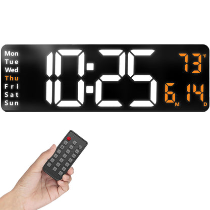 Digital Wall Clock with Timer and Temperature 40cm White & Orange