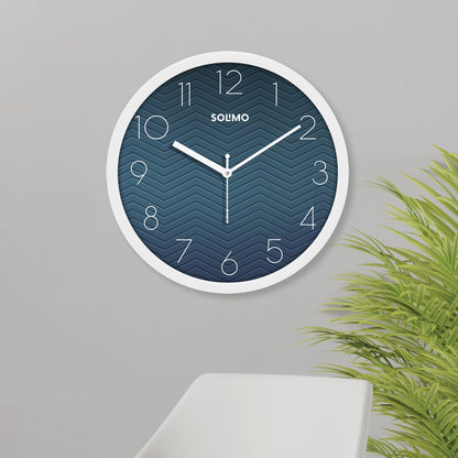Analog Wall Clock with Silent Movement, 11 Inch, White and Blue, Plastic