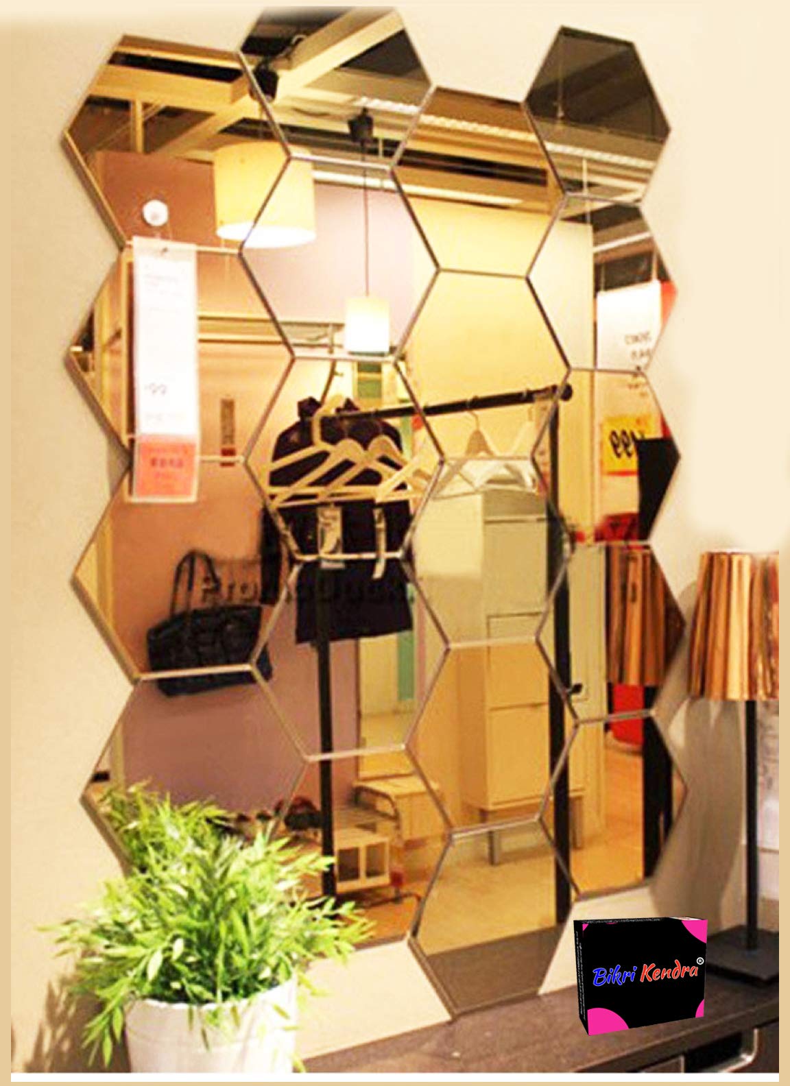 Hexagon Acrylic Mirror Sticker - Decorative Wall Mirror - Gold Finish - 20 Pieces