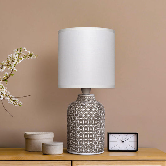 Table Lamp with Off-White Fabric Shade and Concrete Base - 32 cm Height - Includes 5W LED Bulb
