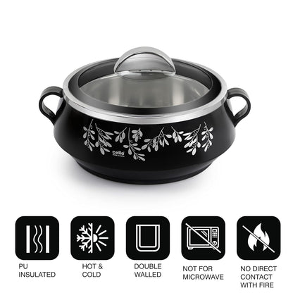 CELLO Glitter Casserole with Inner Steel 3 Unit, Black