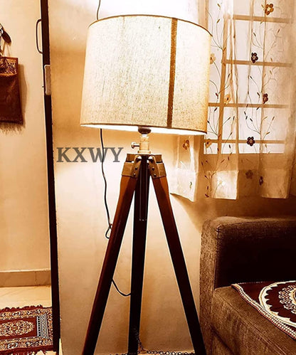 Modern Decorative Floor Lamp with Wooden Tripod Stand and Jute Shade - LED, Brown