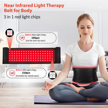 Red Light Therapy Belt Wrap with Timer & Remote Control, 660nm & 850nm, 105 LEDs, 7" x 50" Treatment Area