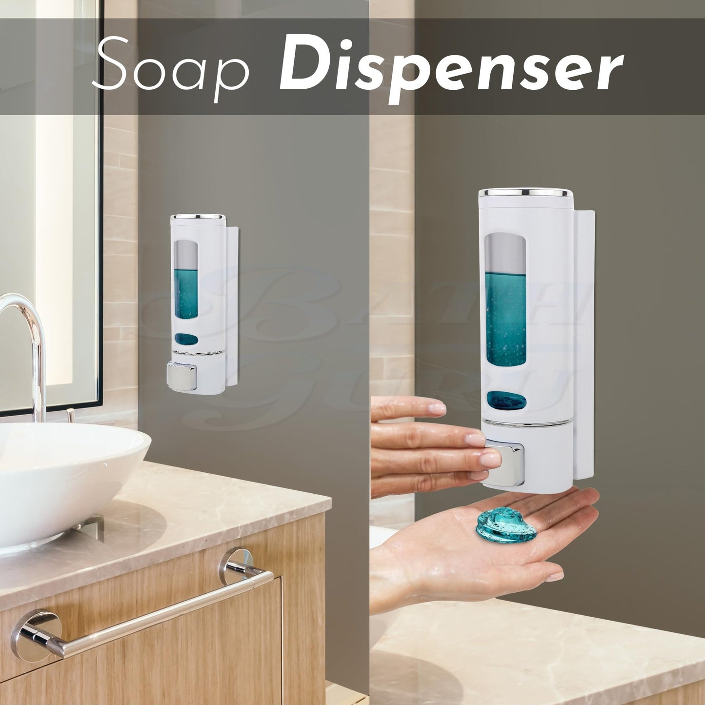 Wall Mounted Soap Dispenser - Plastic - White & Black - 6 x 9 x 22 cm - 400ml Capacity