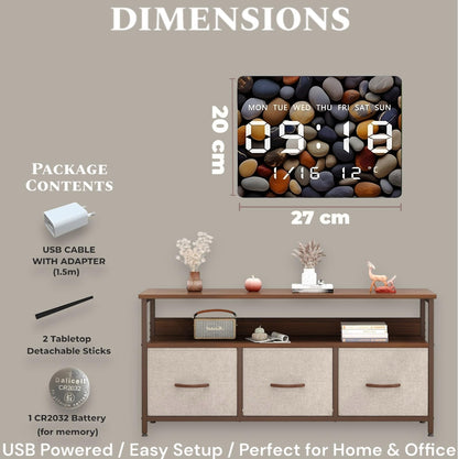 Digital Wall Clock with LED Display, USB Powered, 27x20cm, Pebble Color