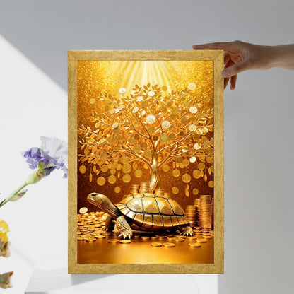 Wall Painting - Money Tree Design - Paper & MDF - 12 x 18 Inch - Multicolor with Frame