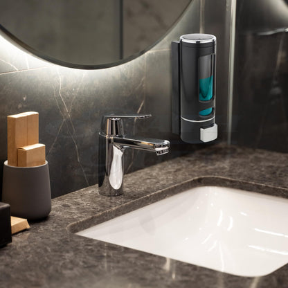 Wall Mounted Soap Dispenser - Plastic - White & Black - 6 x 9 x 22 cm - 400ml Capacity