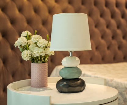Modern Decorative Table Lamp with Ceramic Base and Fabric Shade - 17 cm x 16.5 cm x 30 cm - Warm White LED Bulb Included