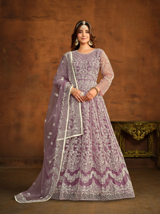 Anaita Lavender Embroidered Net Anarkali Suit