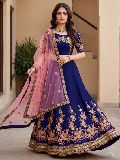 Tulsi Art Fabulous Navy Blue Embroidered Silk Festival Wear Lehenga Choli