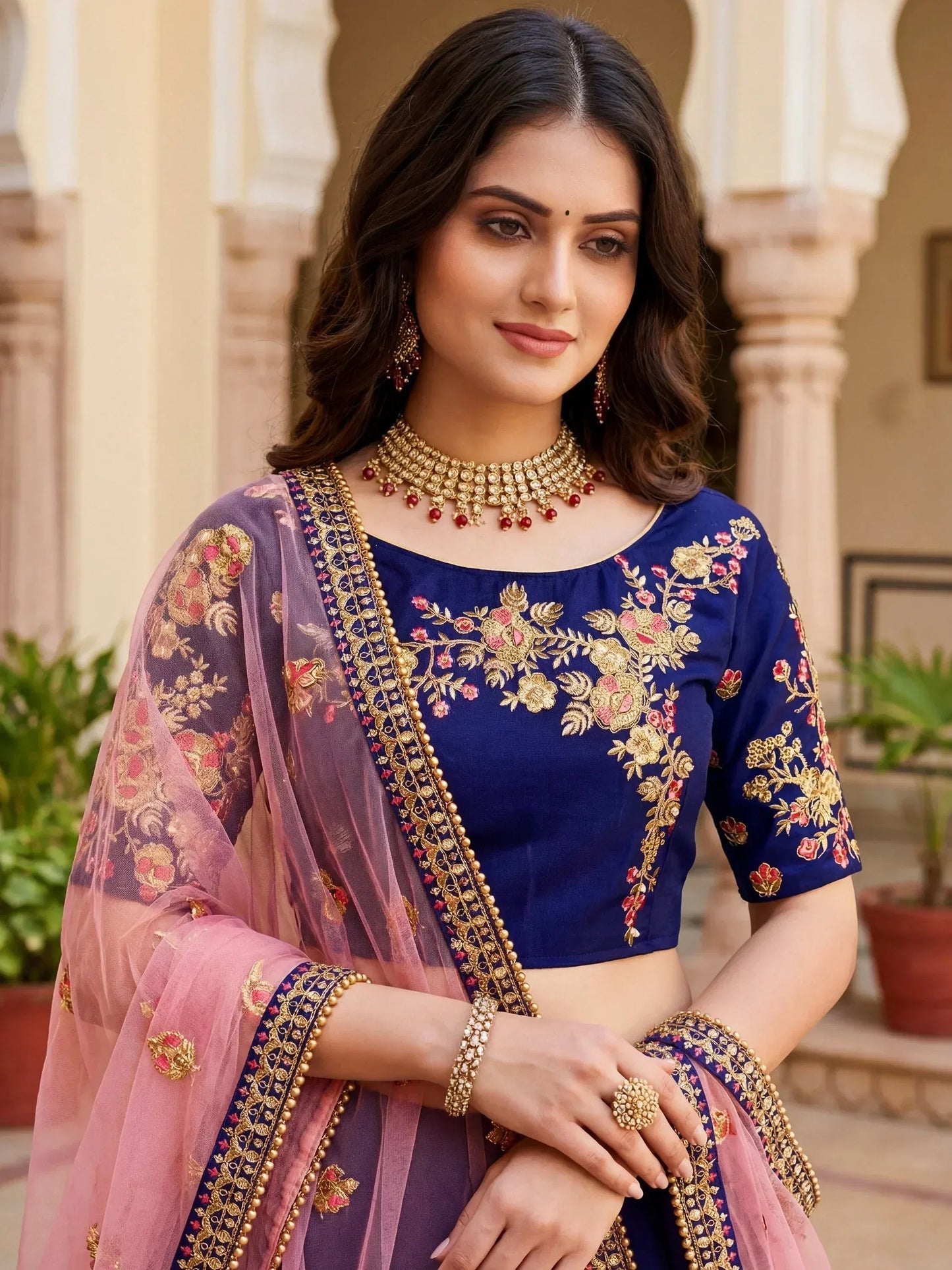 Tulsi Art Fabulous Navy Blue Embroidered Silk Festival Wear Lehenga Choli