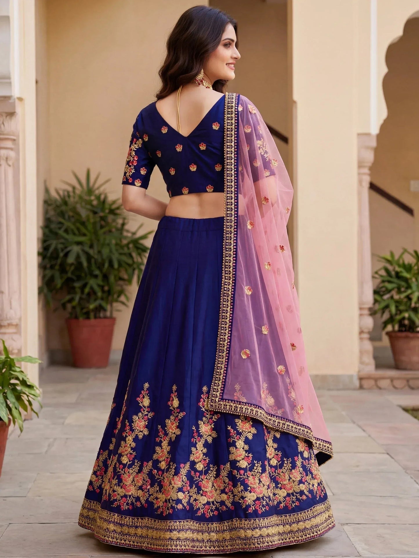 Tulsi Art Fabulous Navy Blue Embroidered Silk Festival Wear Lehenga Choli