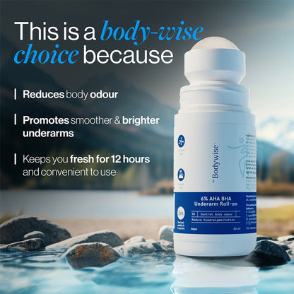 BeBodywise 6% AHA BHA Underarm Roll On - Advanced Formulation For Pigmentation & Odour Control-Aqua