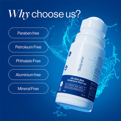 BeBodywise 6% AHA BHA Underarm Roll On - Advanced Formulation For Pigmentation & Odour Control-Aqua