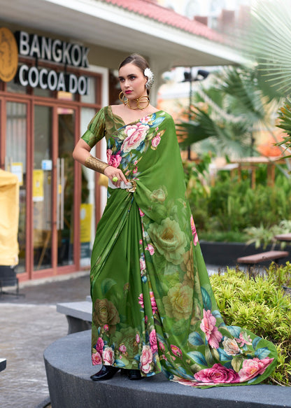 Anaita Green Designer Printed Pure Georgette Saree With Blouse